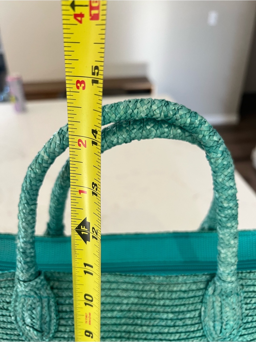 Turquoise Woven Straw Handbag Aqua Natural Straw Purse Zip Top Summer Bag - Picture 7 of 9